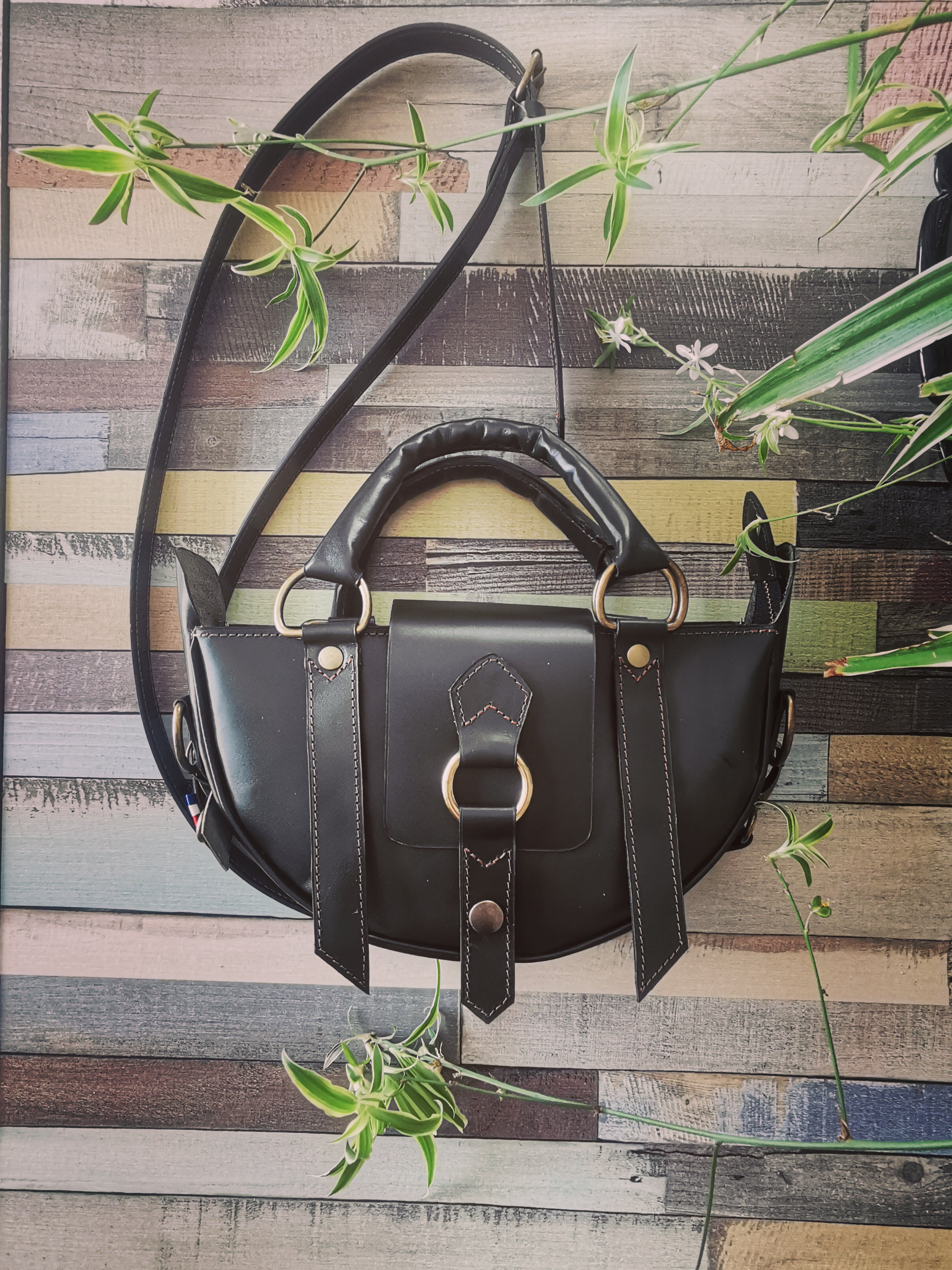 fleur-d-orage-for-t-noire-sac-main-cuir-vert-bouteille image 1