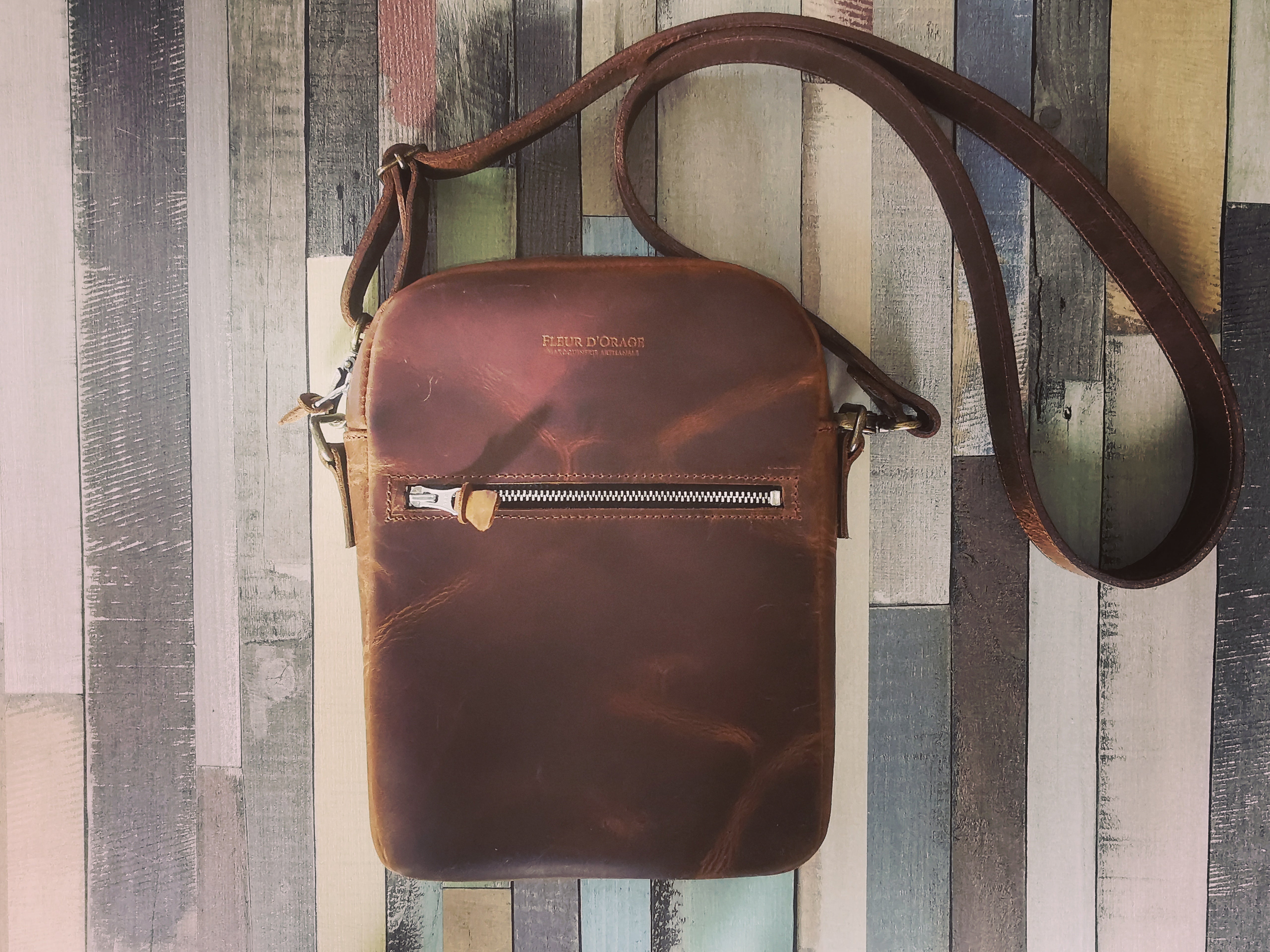 fleur-d-orage-sacs-sacoche-vintage-cuir-marron-orang image 1