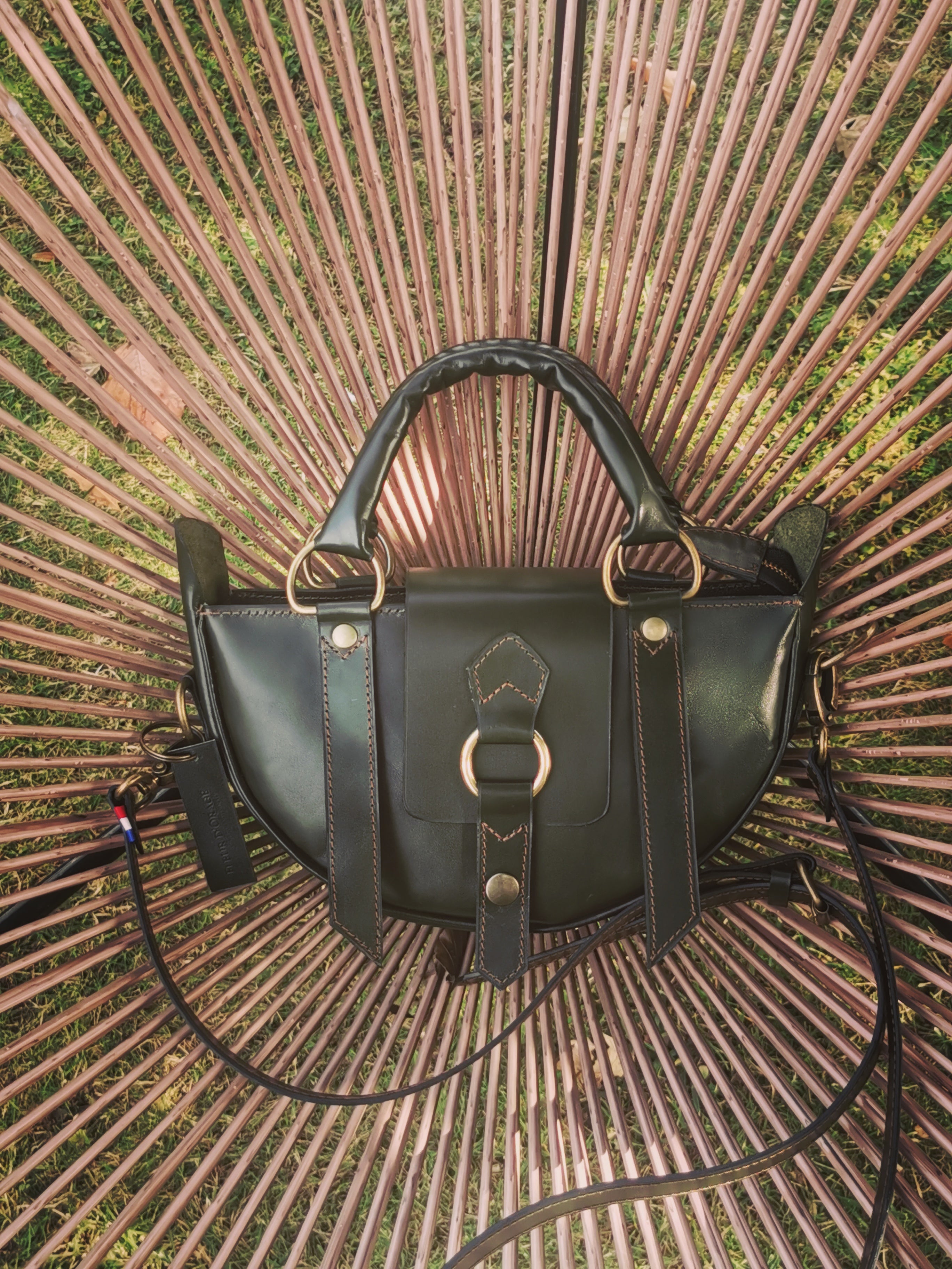 fleur-d-orage-for-t-noire-sac-main-cuir-vert-bouteille image 2